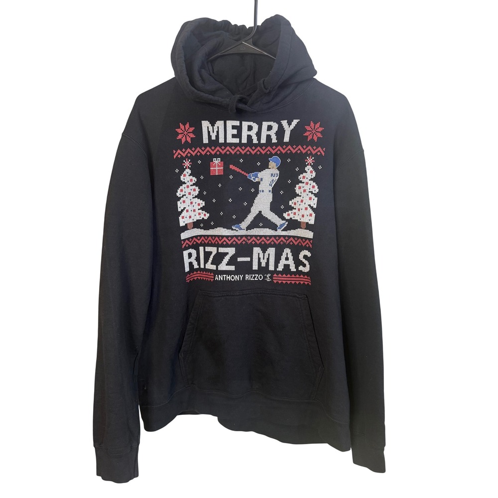 Port & Company Anthony Rizzo Merry Rizz-mas Baseball Holiday Hoodie Black Large